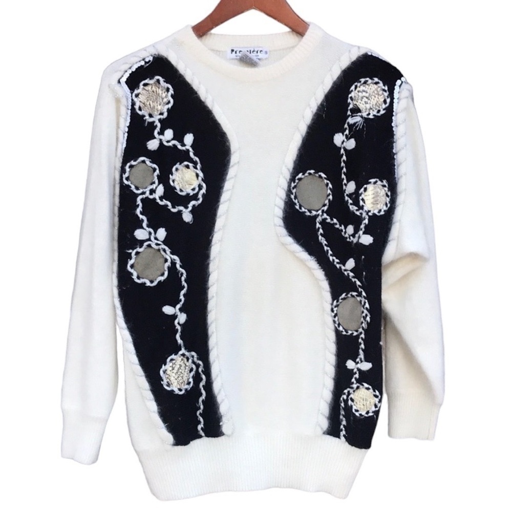 Vintage Premiere Designer Collection Sequin Snakeskin Wool Blend Sweater